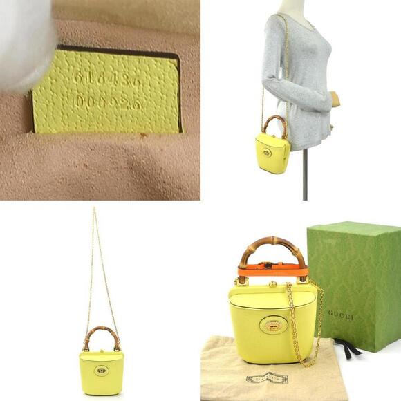 GUCCI Yellow Leather Bamboo Shoulder Bag - Picture 5 of 5